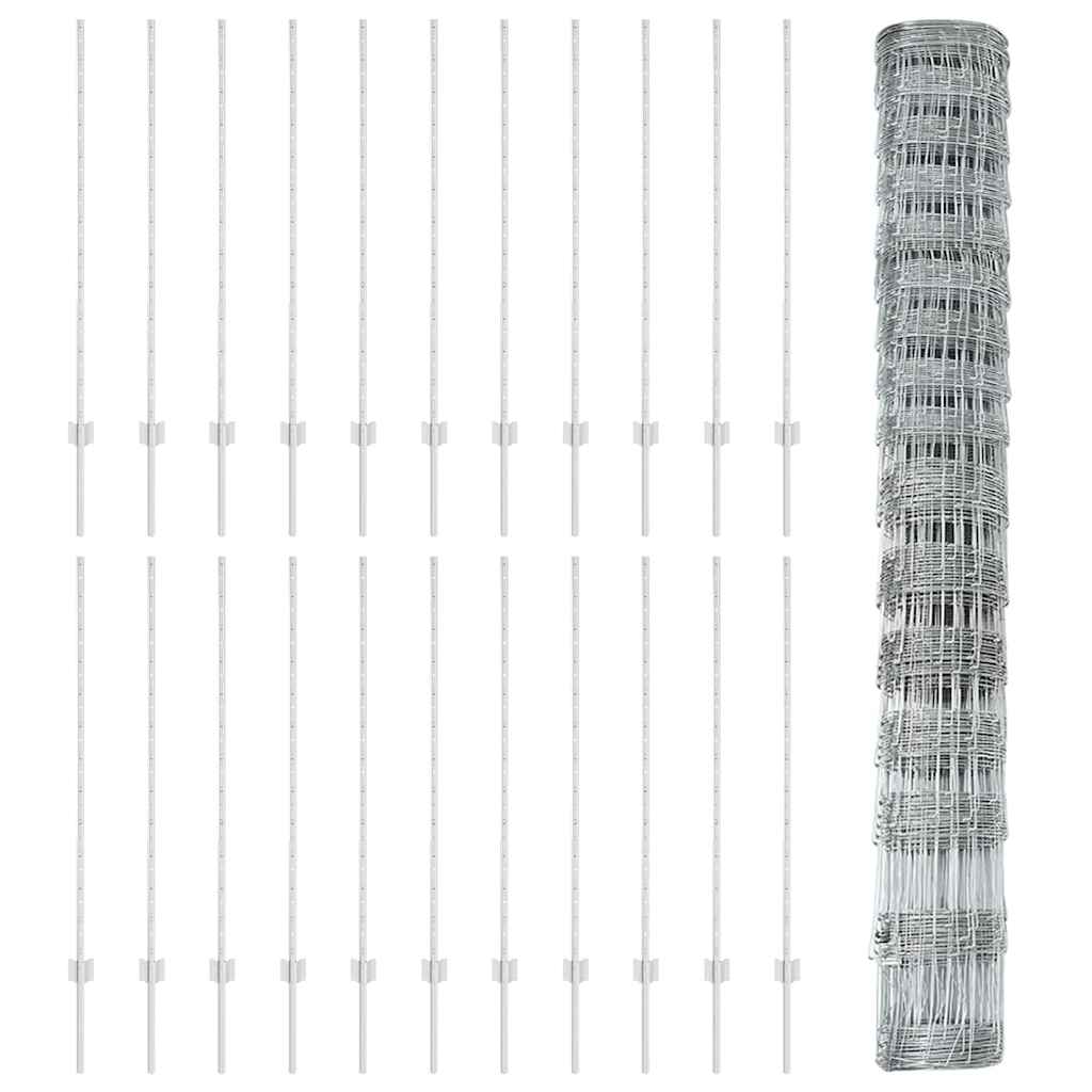 Outdoor Wild Fence with Posts 50 x 1.2 m Galvanised Steel Mesh