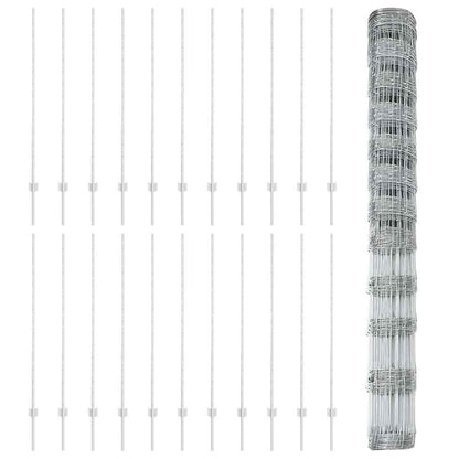 Outdoor Wild Fence with Posts 50 x 1.4 m Galvanised Steel Mesh