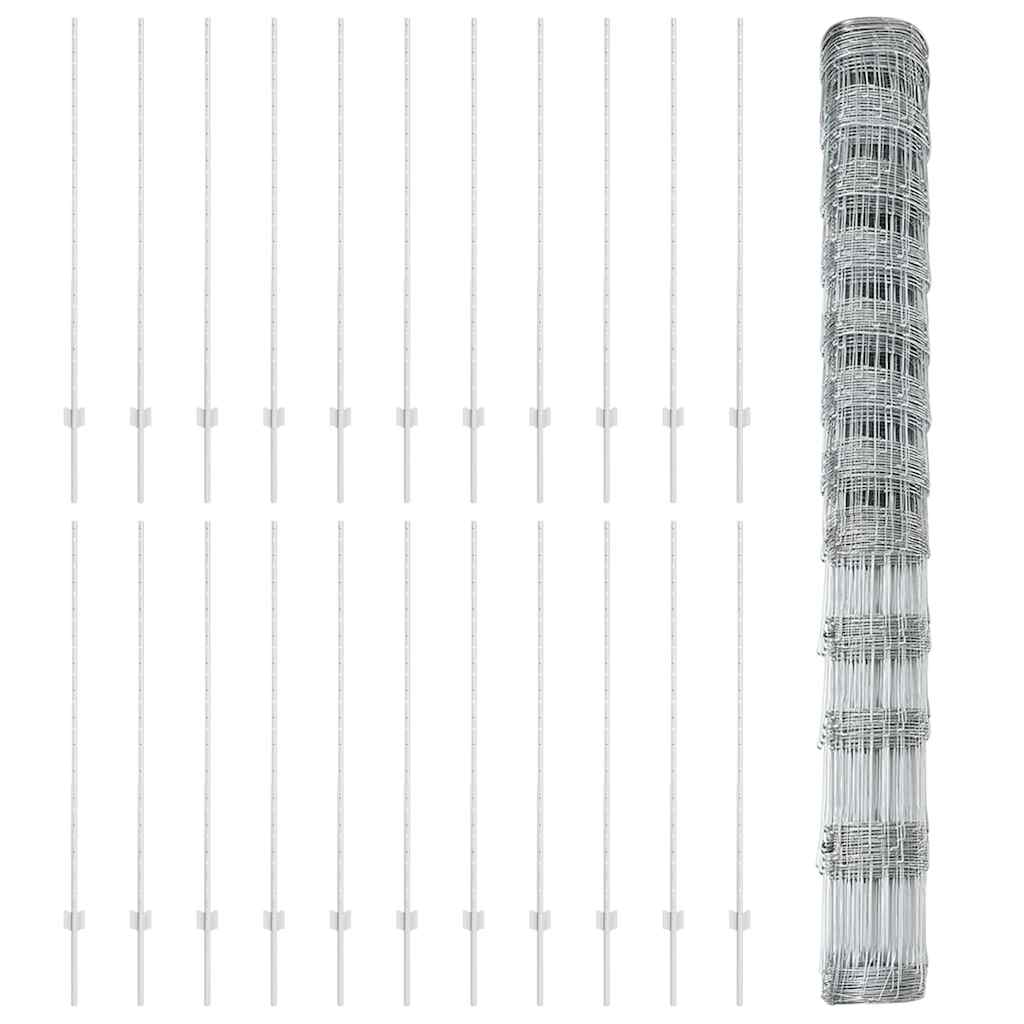 Outdoor Wild Fence with Posts 50 x 1.4 m Galvanised Steel Mesh