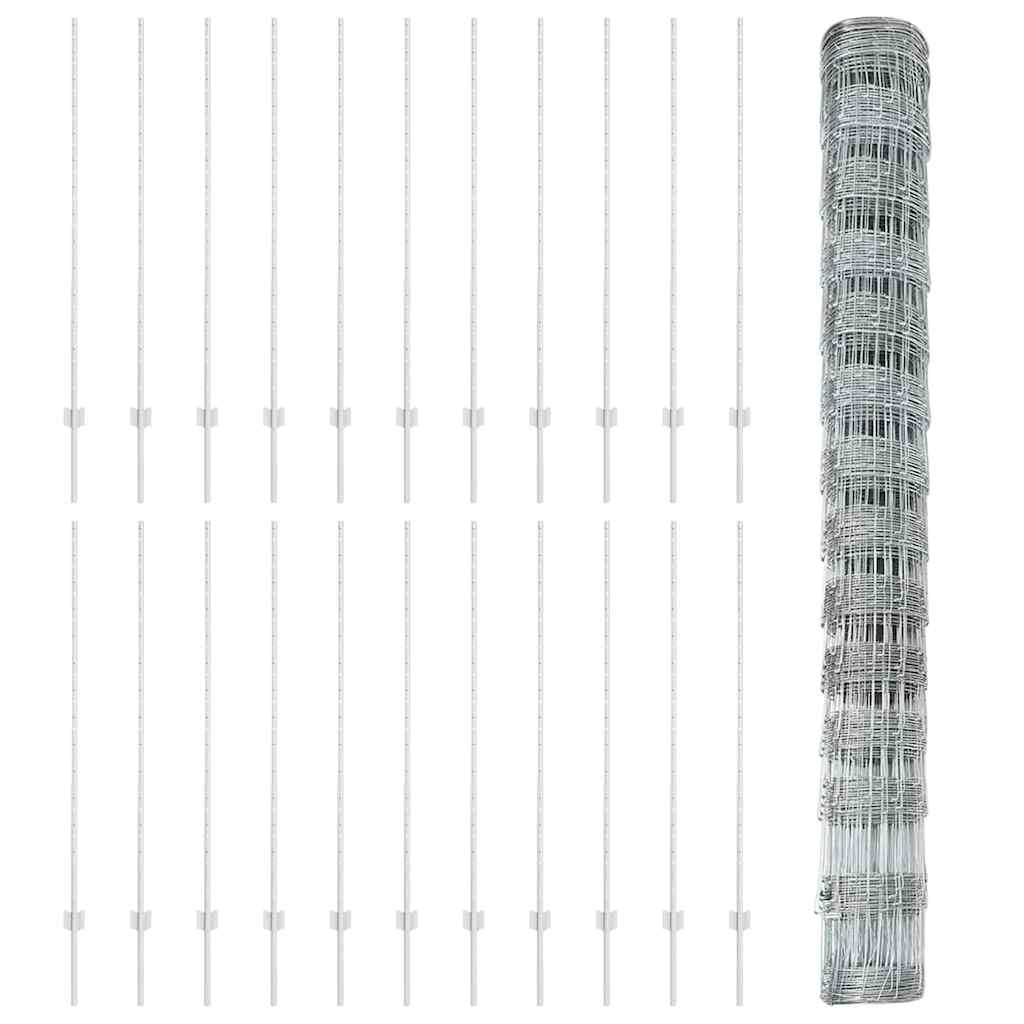 Outdoor Wild Fence with Posts 50 x 1.4 m Galvanised Steel Mesh