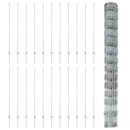 Outdoor Wild Fence with Posts 50 x 1.4 m Galvanised Steel Mesh