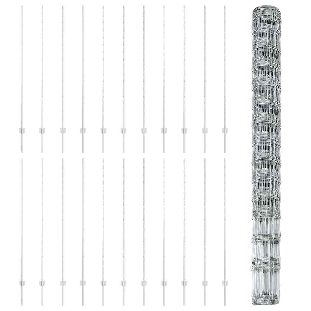 Outdoor Wild Fence with Posts 50 x 1.6 m Galvanised Steel Mesh