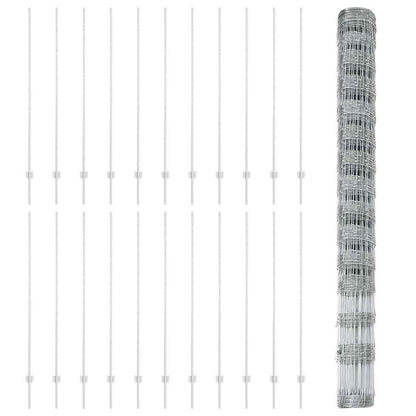 Outdoor Wild Fence with Posts 50 x 1.6 m Galvanised Steel Mesh