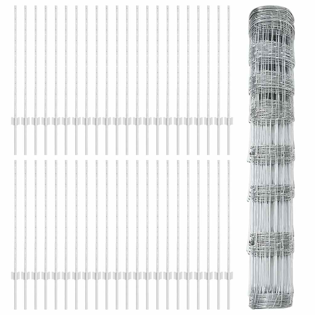 Outdoor Wild Fence with Posts 100 x 1 m Galvanised Steel Silver
