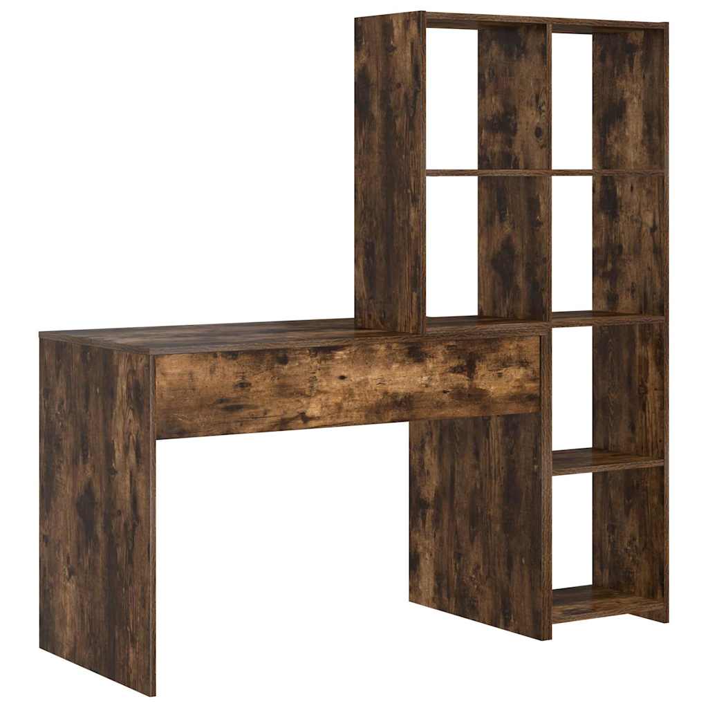 Desk with Shelf Smoked Oak 138.5 x 55 x 143 cm Engineered Wood