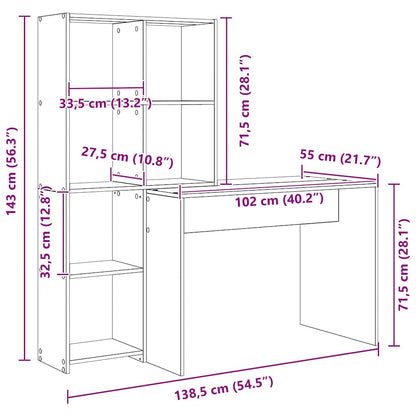 Desk with Shelf Old Wood 138.5 x 55 x 143 cm Engineered Wood