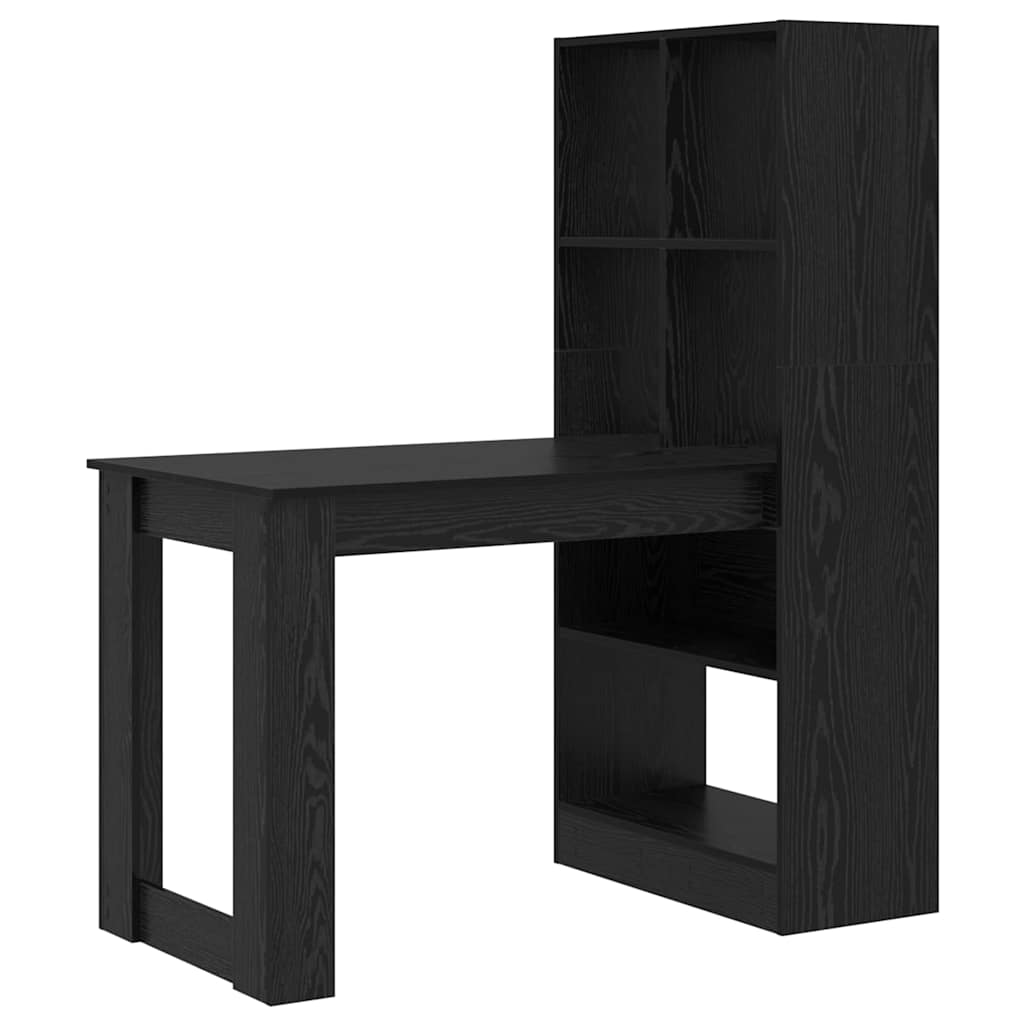 Desk with Shelf Black Oak 122 x 67 x 145 cm Engineered Wood