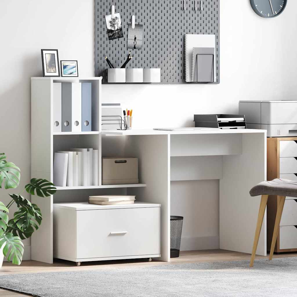 Desk with Drawer White 131.5 x 50 x 106.5 cm Engineered Wood