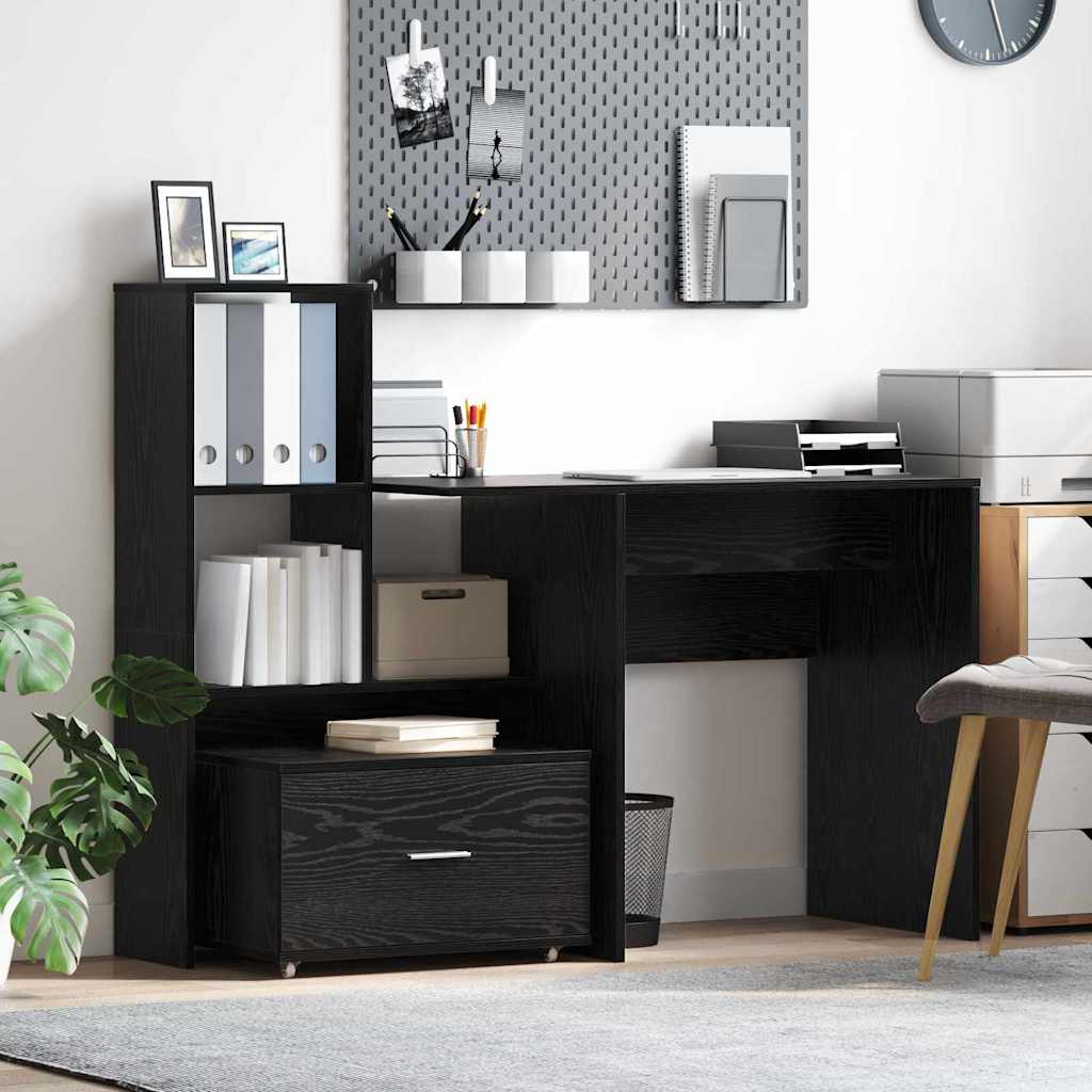 Desk with Shelf Black Oak 131.5 x 50 x 106.5 cm Engineered Wood