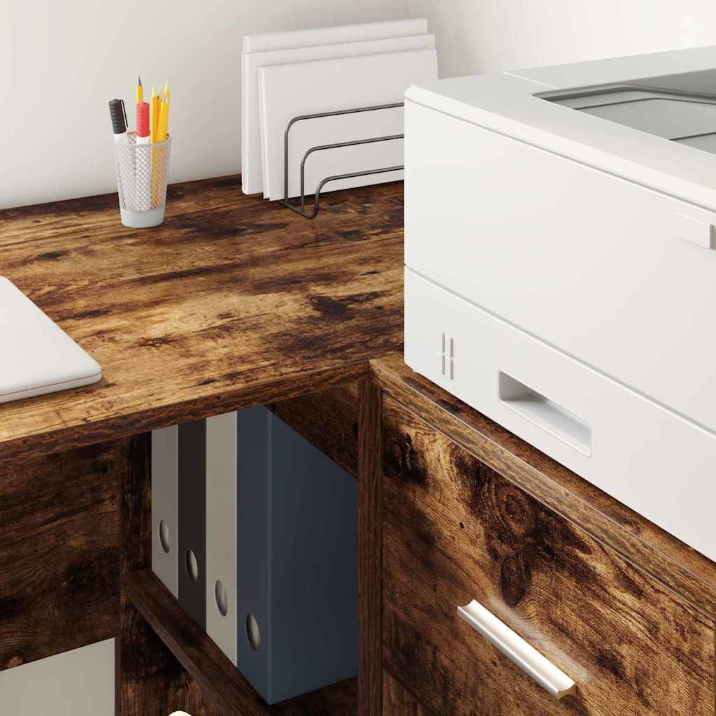 Corner Desk with Drawer with Shelf Smoked Oak 102 x 88 x 75 cm