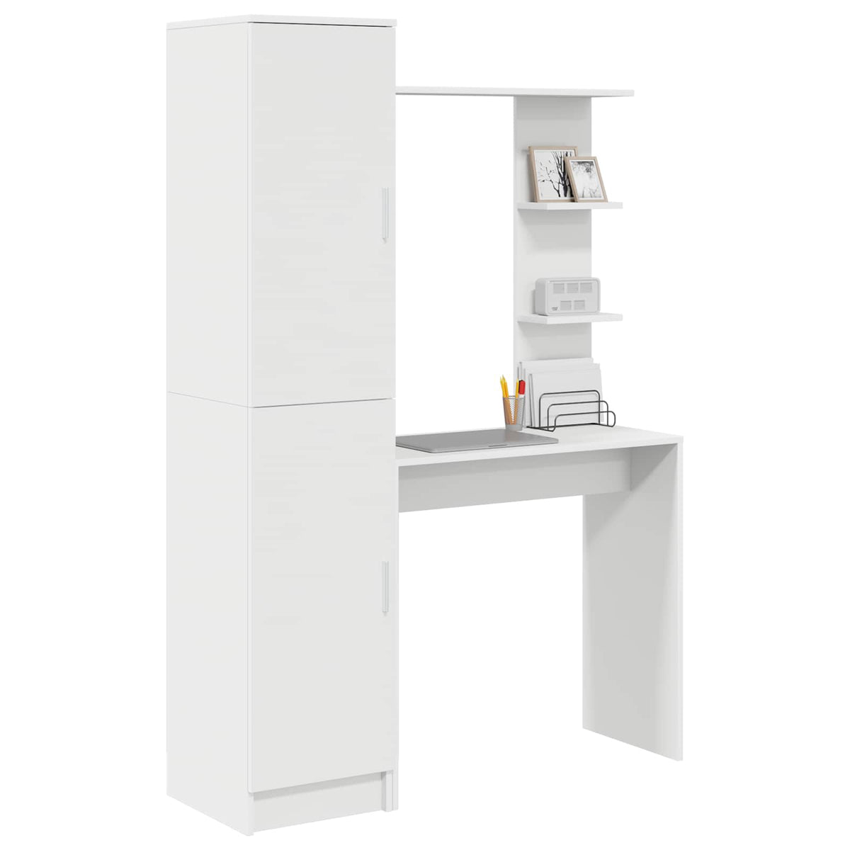 Desk with Shelf with Storage with Door 2 pcs White