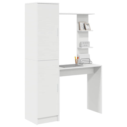 Desk with Shelf with Storage with Door 2 pcs White