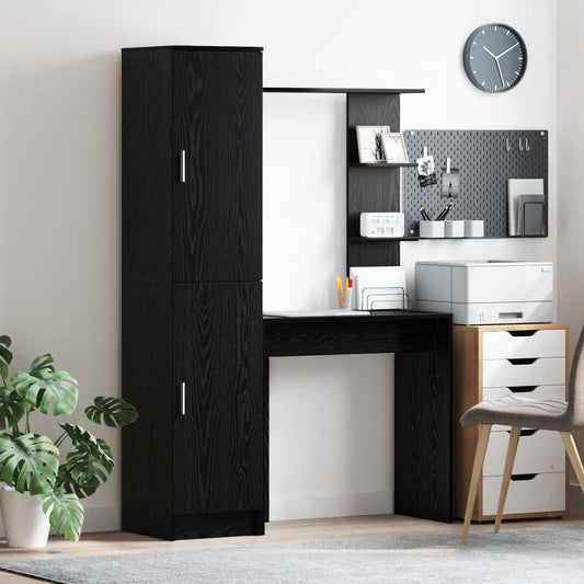 Desk with Shelf with Storage with Door 2 pcs Black Oak