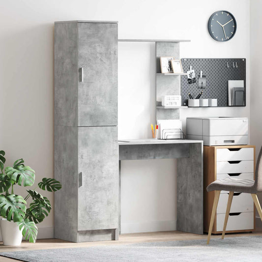 Desk with Shelf with Storage with Door 2 pcs Concrete Grey