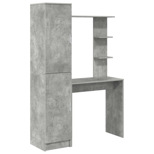 Desk with Shelf with Storage with Door 2 pcs Concrete Grey