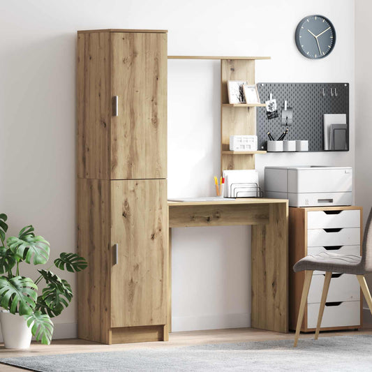 Desk with Shelf with Storage with Door 2 pcs Artisan Oak