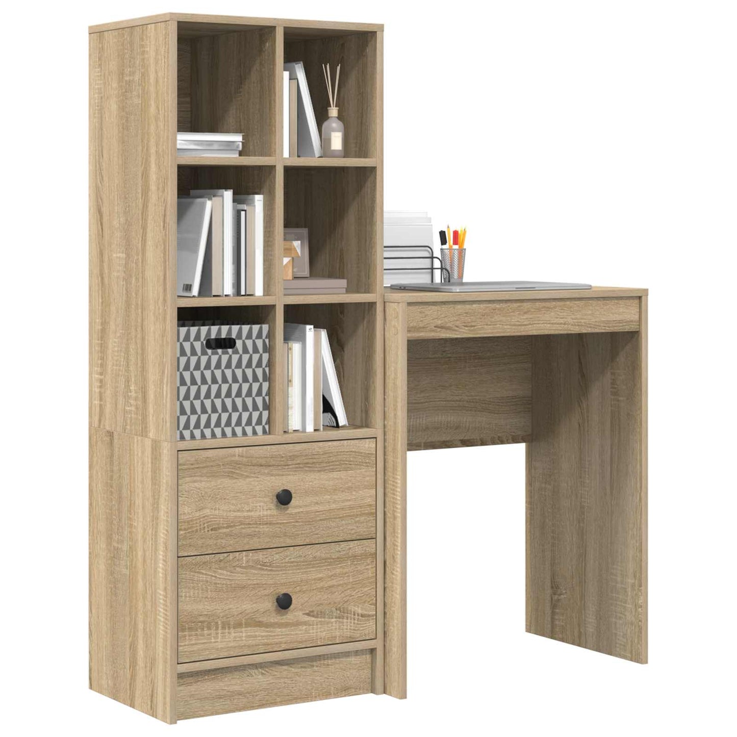 Desk with Drawer with Shelf with Storage 2 pcs Sonoma Oak