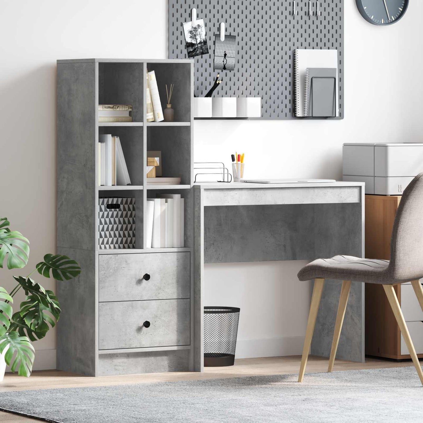 Desk with Drawer with Shelf with Storage 2 pcs Concrete Grey