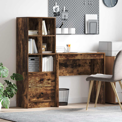 Desk with Drawer with Shelf with Storage 2 pcs Smoked Oak