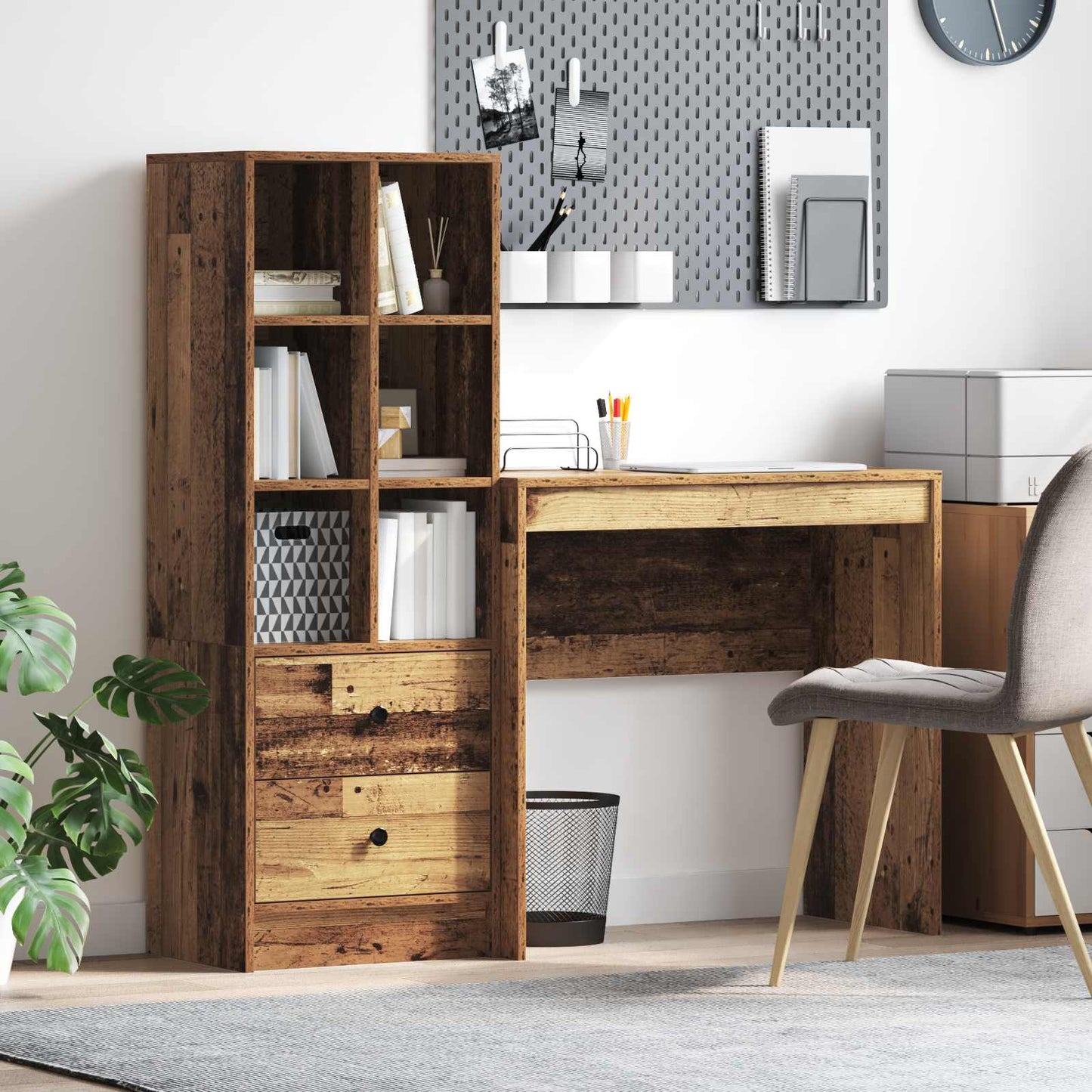 Desk with Drawer with Shelf with Storage 2 pcs Old Wood