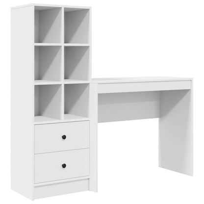 Desk with Drawer with Shelf with Storage 2 pcs White