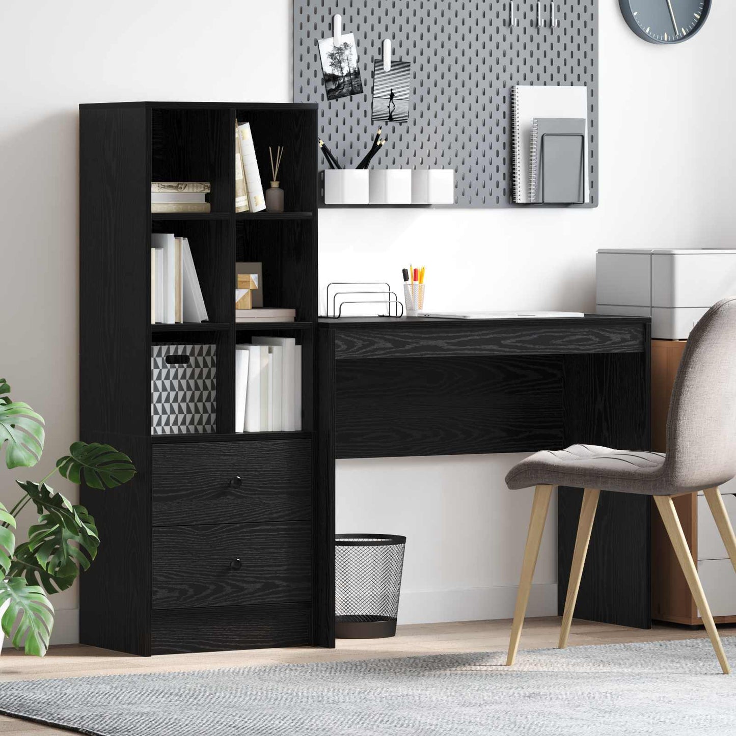 Desk with Drawer with Shelf with Storage 2 pcs Black Oak