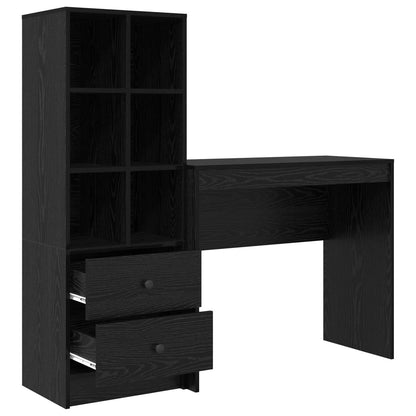 Desk with Drawer with Shelf with Storage 2 pcs Black Oak