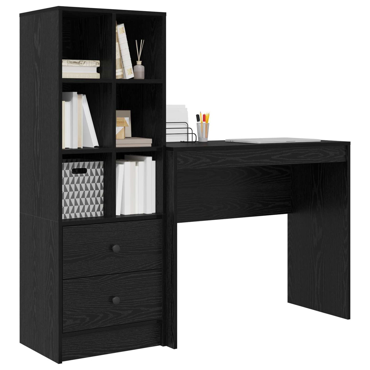 Desk with Drawer with Shelf with Storage 2 pcs Black Oak
