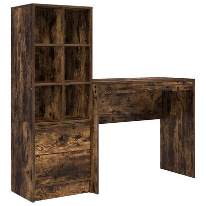 Desk with Drawer with Shelf with Storage 2 pcs Smoked Oak