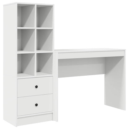 Desk with Drawer with Shelf with Storage 2 pcs White