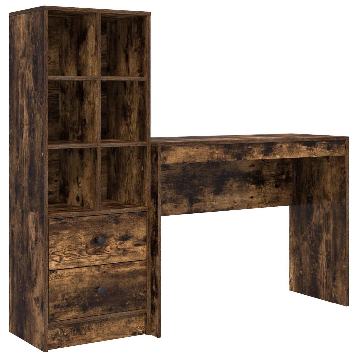 Desk with Drawer with Shelf with Storage 2 pcs Smoked Oak