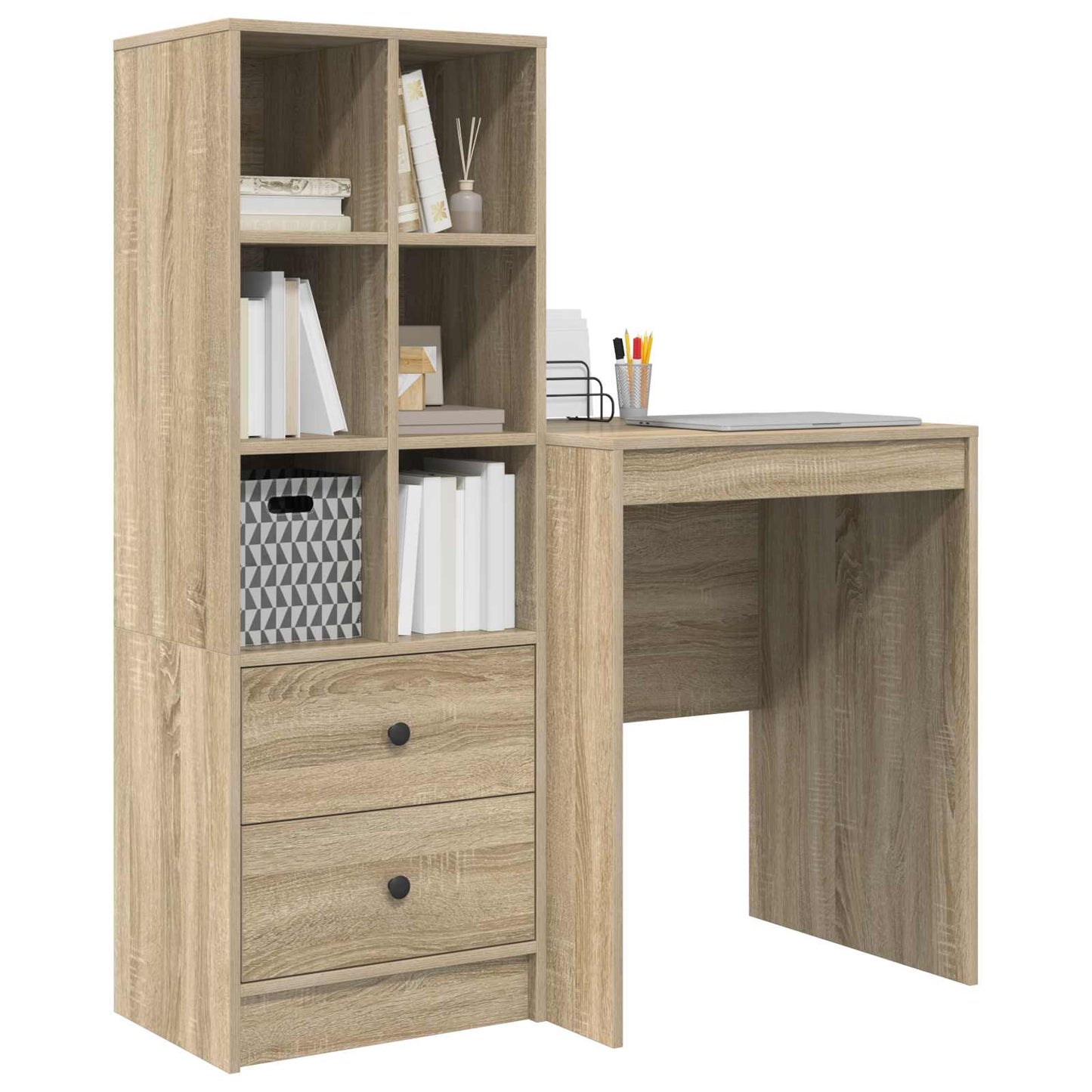 Desk with Drawer with Shelf with Storage 2 pcs Sonoma Oak