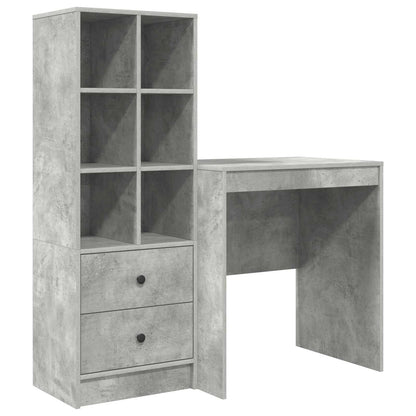 Desk with Drawer with Shelf with Storage 2 pcs Concrete Grey