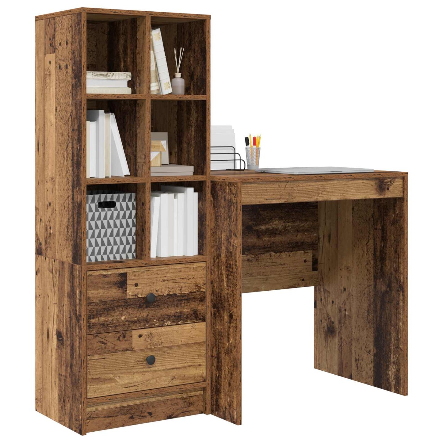 Desk with Drawer with Shelf with Storage 2 pcs Old Wood