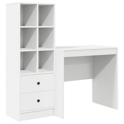 Desk with Drawer with Shelf with Storage 2 pcs White