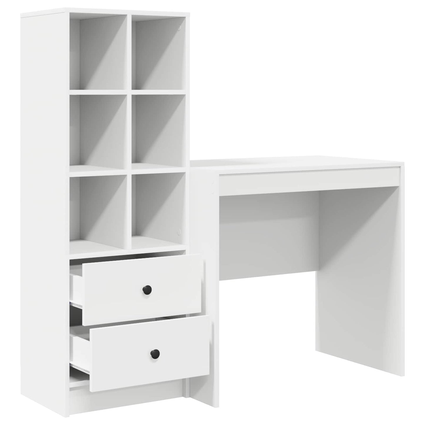 Desk with Drawer with Shelf with Storage 2 pcs White