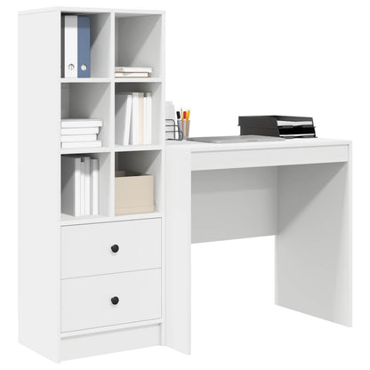 Desk with Drawer with Shelf with Storage 2 pcs White