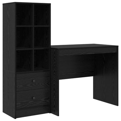 Desk with Drawer with Shelf with Storage 2 pcs Black Oak