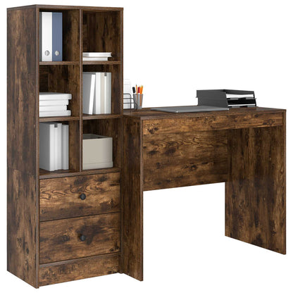 Desk with Drawer with Shelf with Storage 2 pcs Smoked Oak