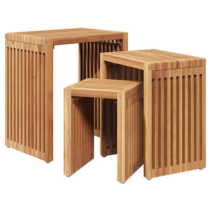 Garden Side Table 3 pcs Brown 33 x 44.5 x 51 cm Solid Teak Wood
