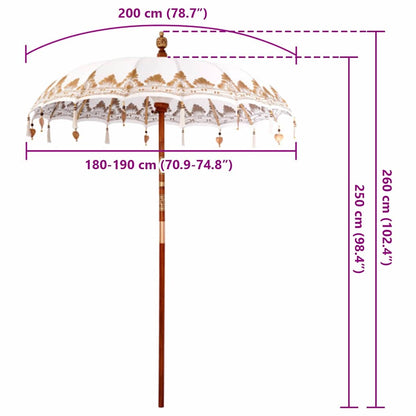 Balinese Parasol Cream (180-190) x 260 cm Cotton and solid wood