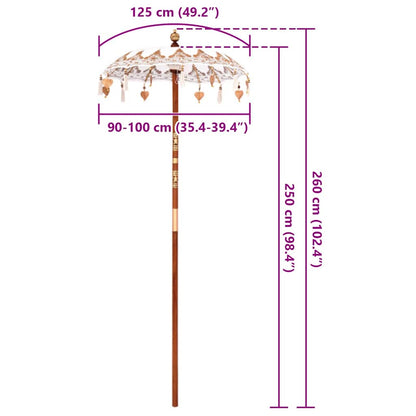 Balinese Parasol Cream (90-100) x 260 cm Cotton and solid wood