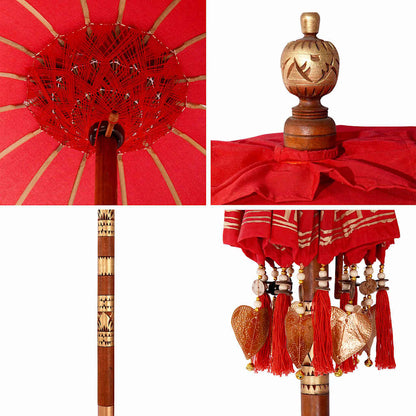 Balinese Parasol Red (90-100) x 260 cm Cotton and solid wood