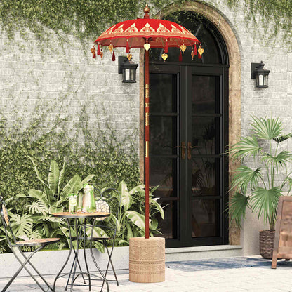 Balinese Parasol Red (90-100) x 260 cm Cotton and solid wood