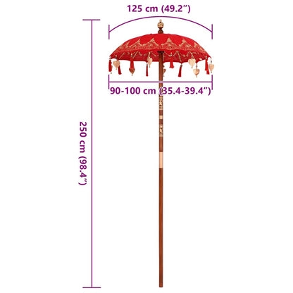 Balinese Parasol Red (90-100) x 260 cm Cotton and solid wood