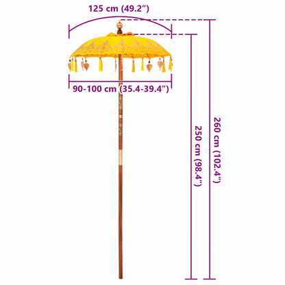 Balinese Parasol Yellow (90-100) x 260 cm Cotton and solid wood