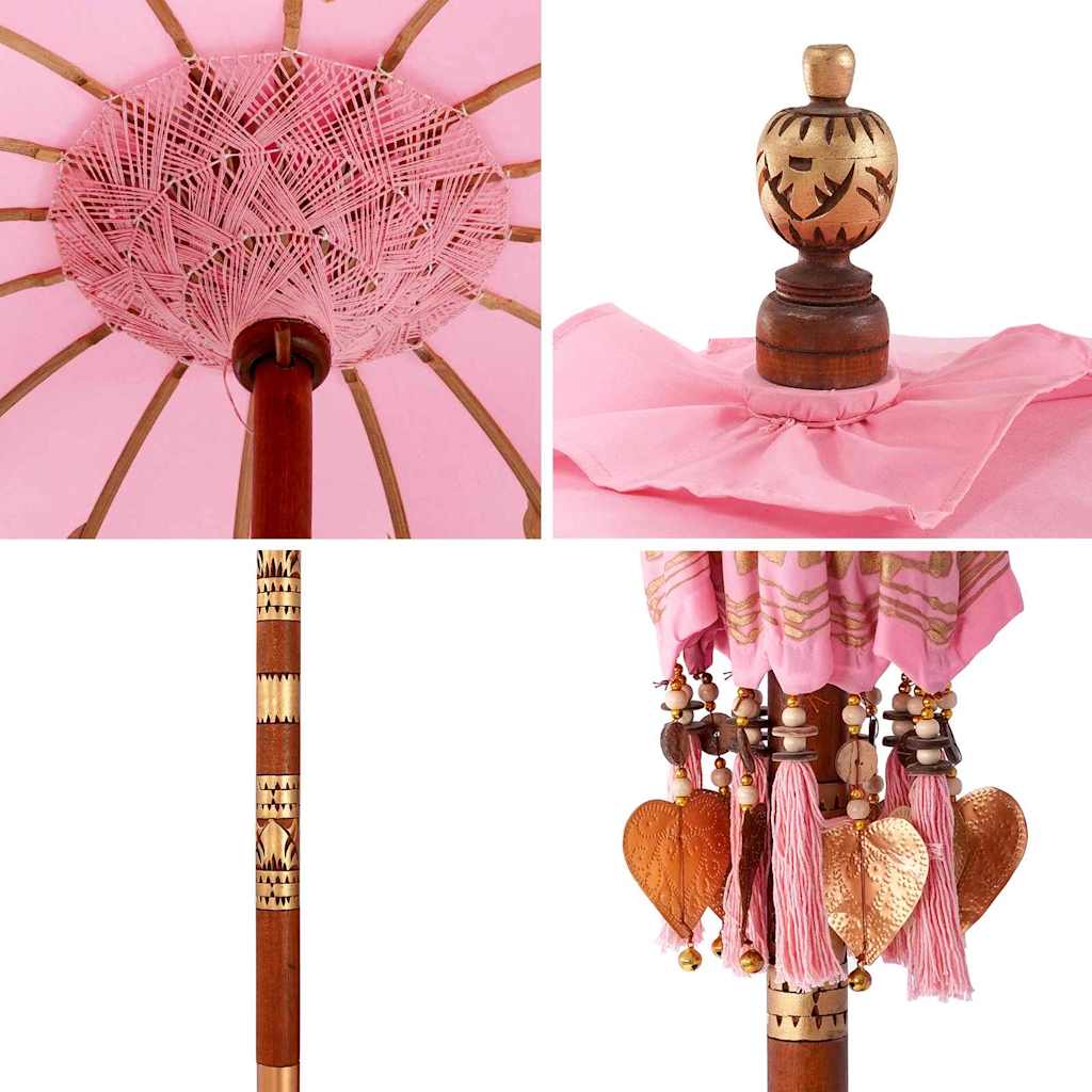 Balinese Parasol Pink (90-100) x 260 cm Cotton and solid wood