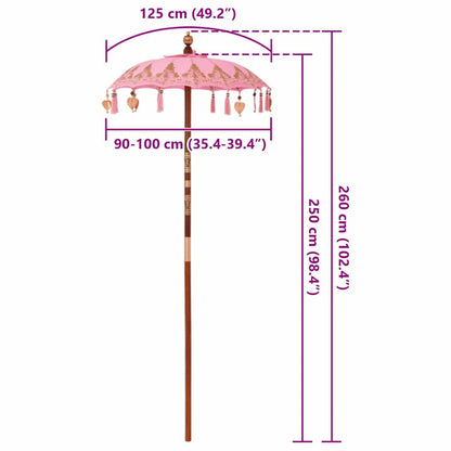 Balinese Parasol Pink (90-100) x 260 cm Cotton and solid wood