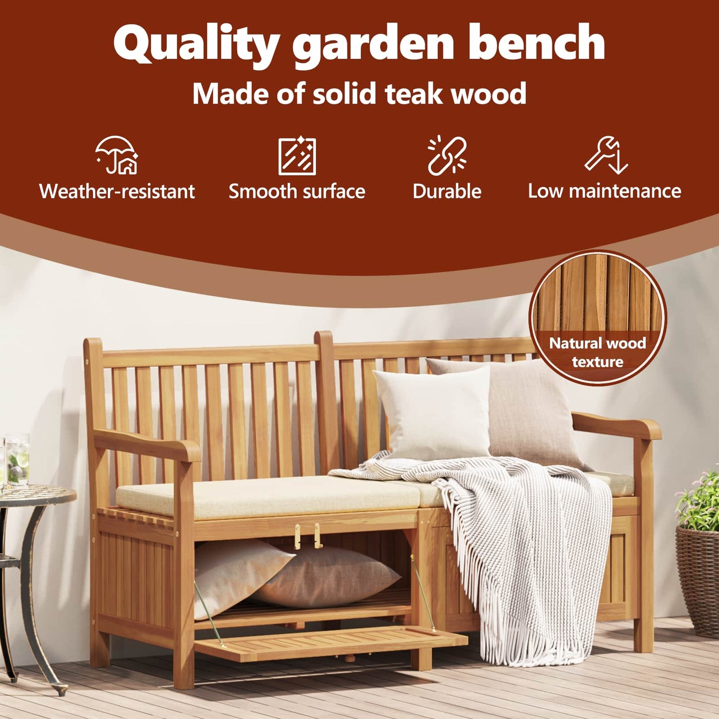 Garden Bench with Storage 150 x 60 x 90 cm Solid Teak Wood