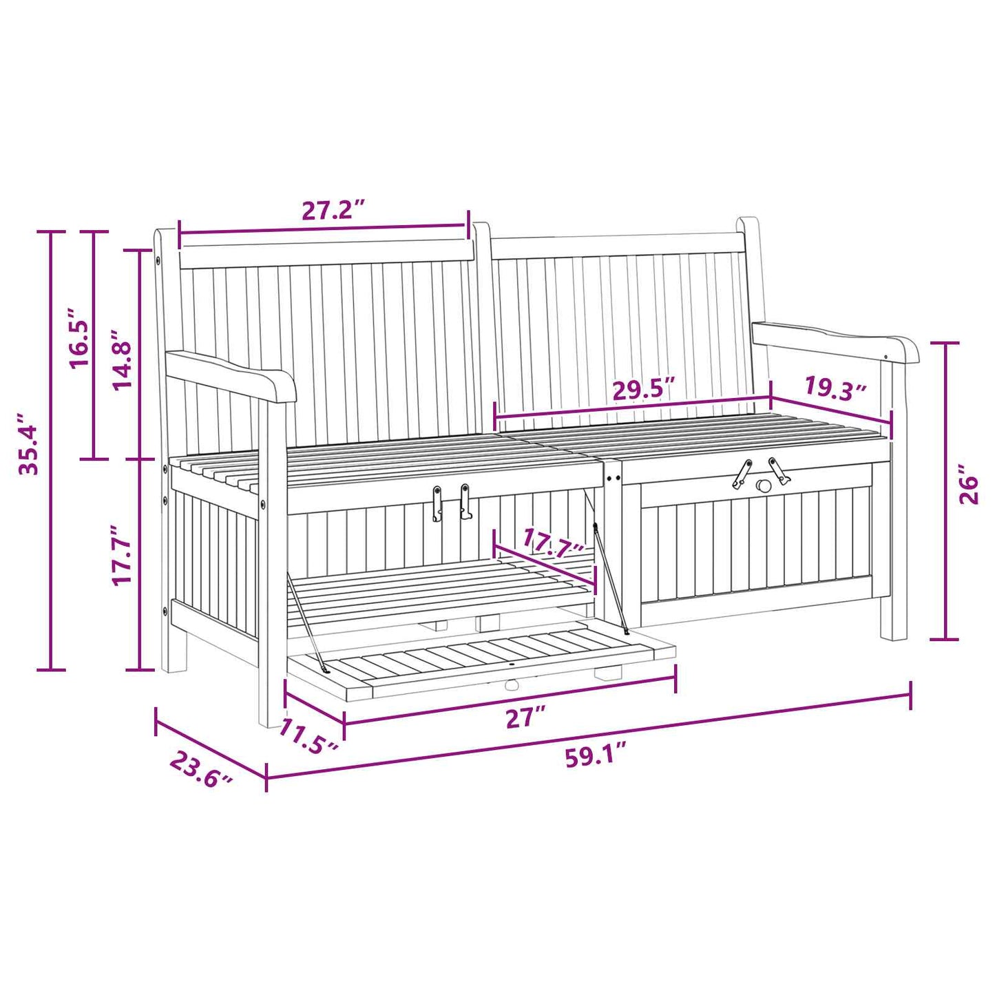 Garden Bench with Storage 150 x 60 x 90 cm Solid Teak Wood